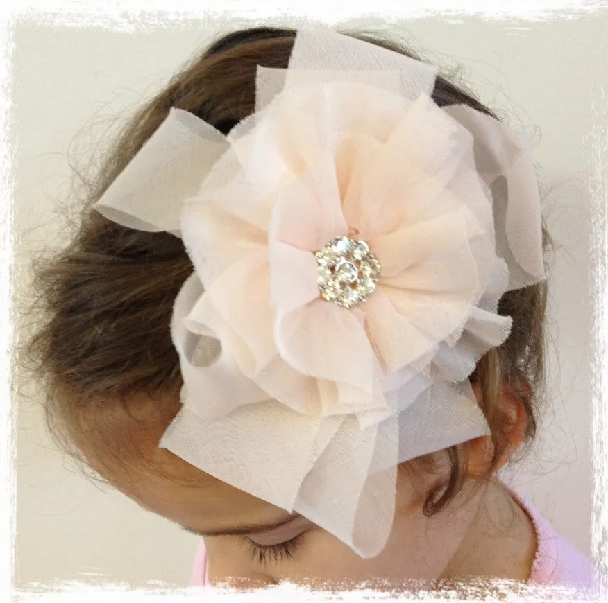 Baby girl lady white or peach organza vintage flower hair clip & brooch christening flower girl. bridal clip73