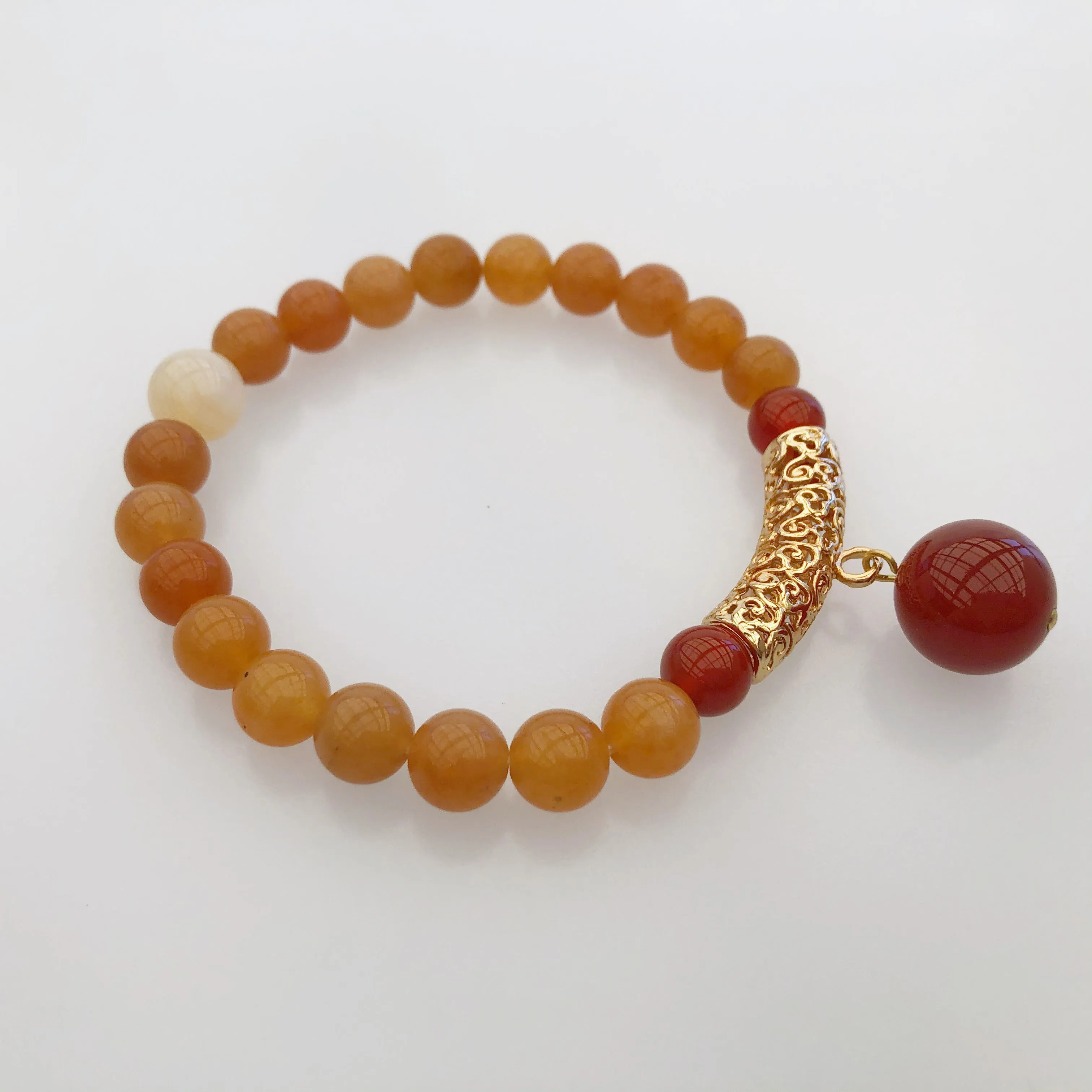 Beaded Orange Aventurine Auspicious Clouds Bracelet