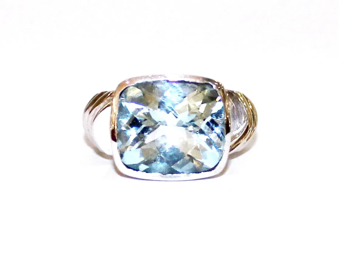 Bezel Set Blue Topaz Wide Band Ring