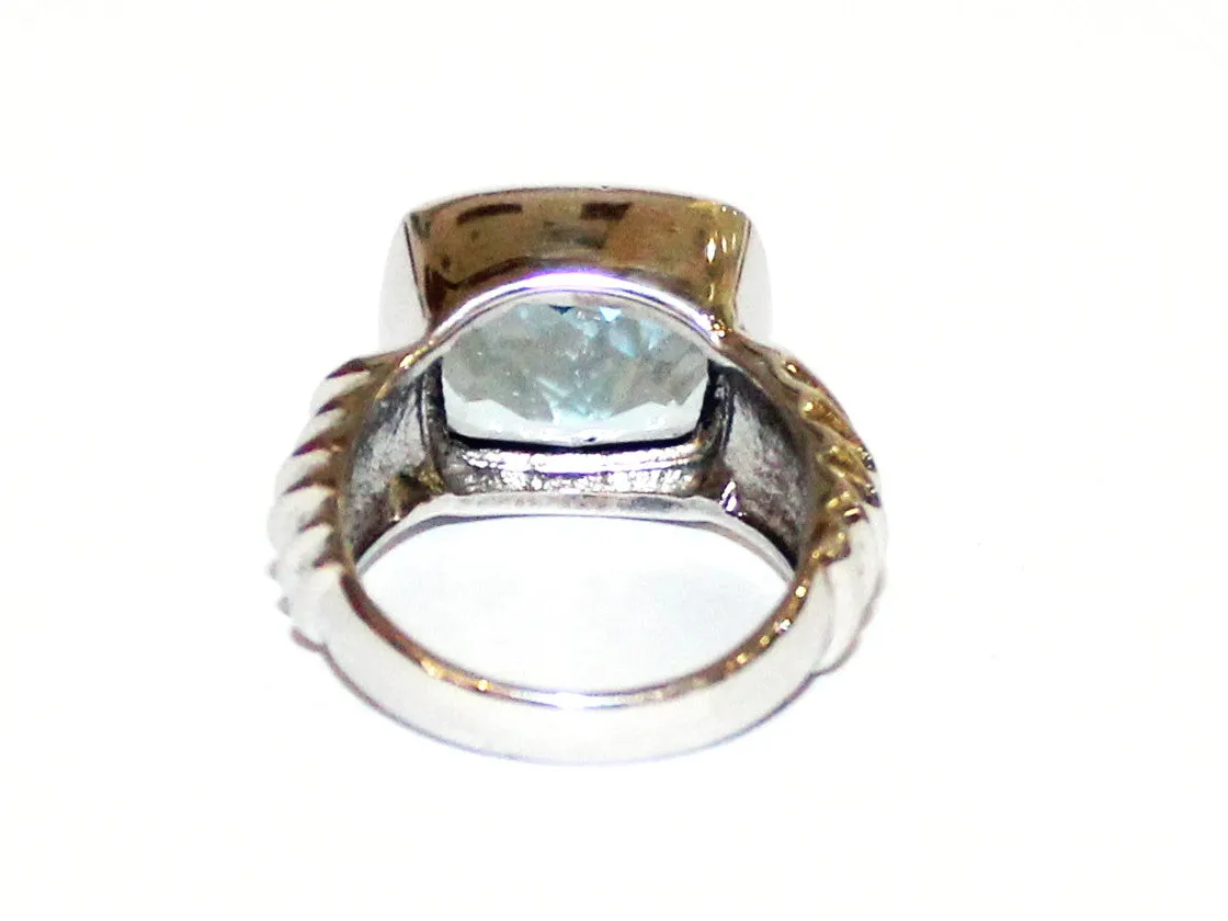 Bezel Set Blue Topaz Wide Band Ring