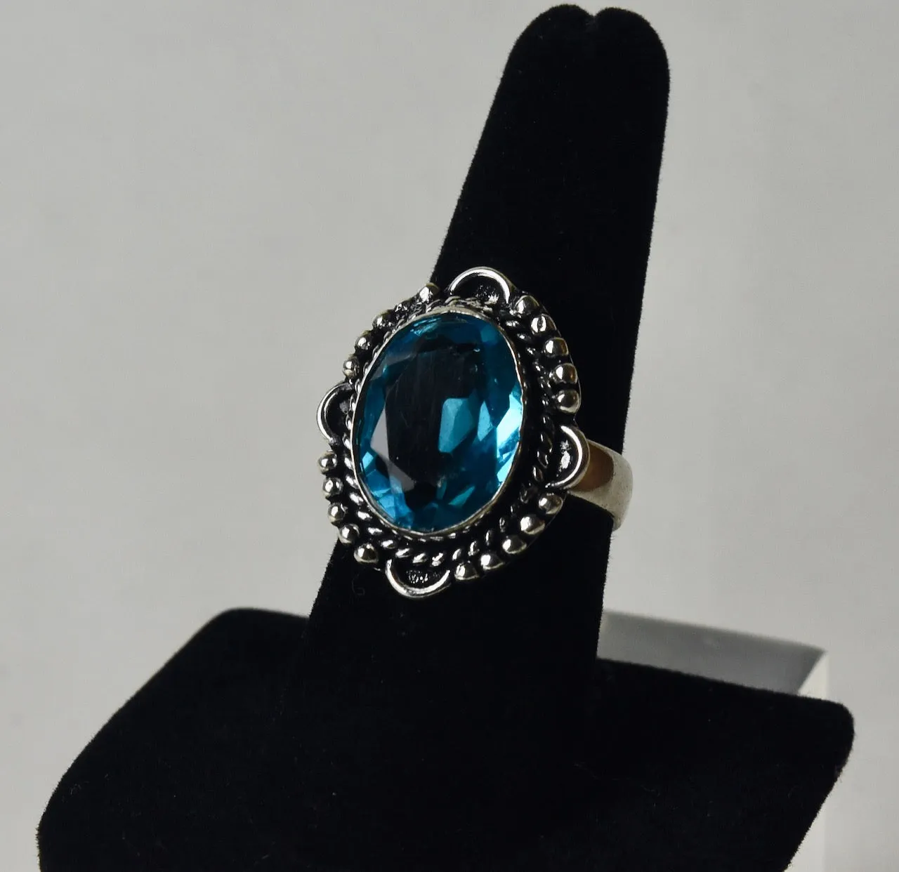 Blue Topaz Silver Tone Metal Ring - Size 7.5