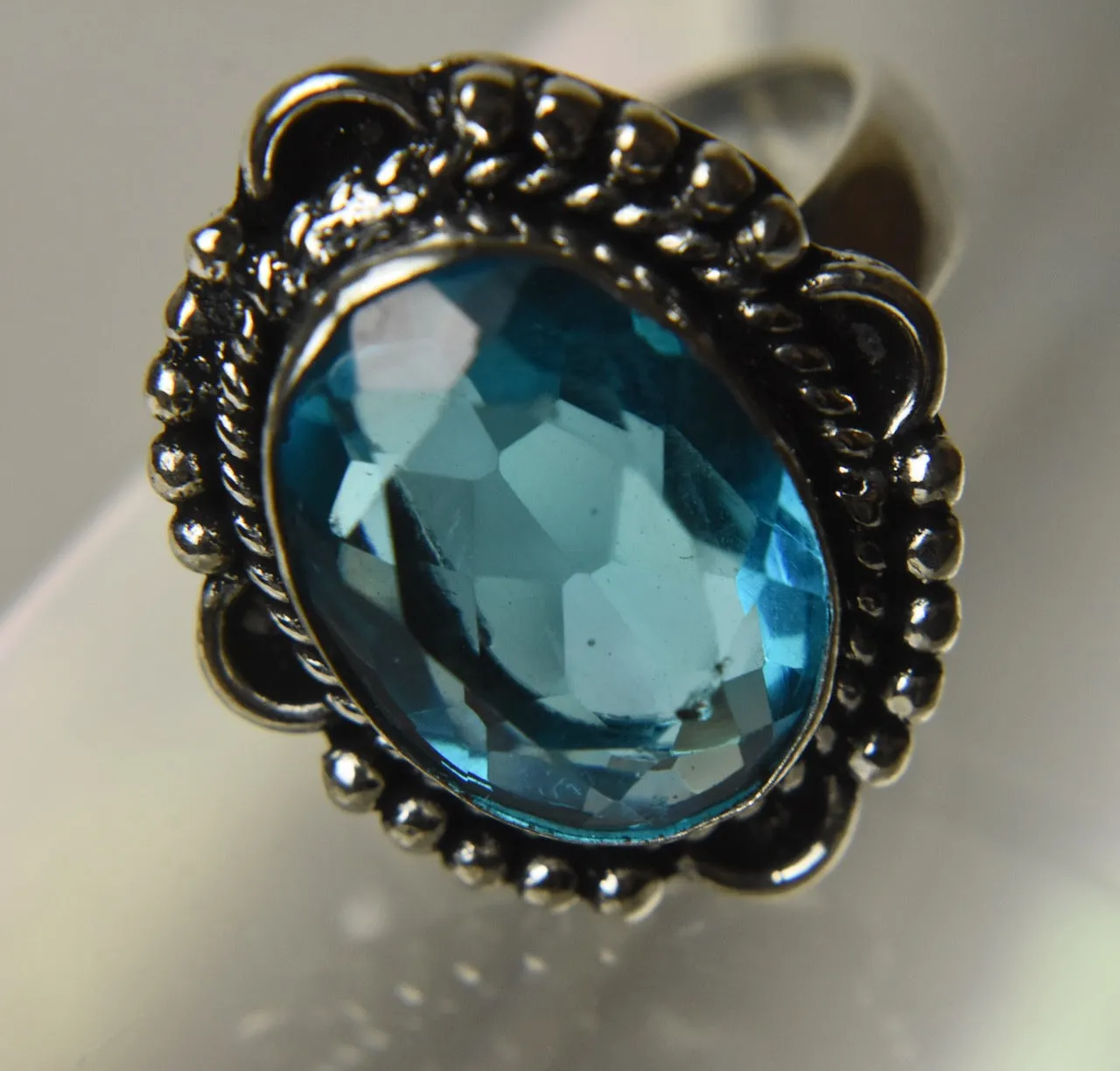 Blue Topaz Silver Tone Metal Ring - Size 7.5