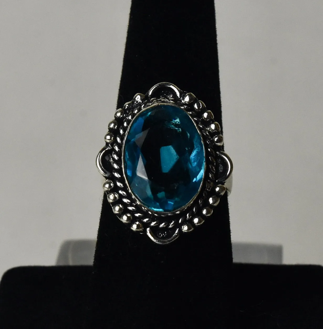 Blue Topaz Silver Tone Metal Ring - Size 7.5