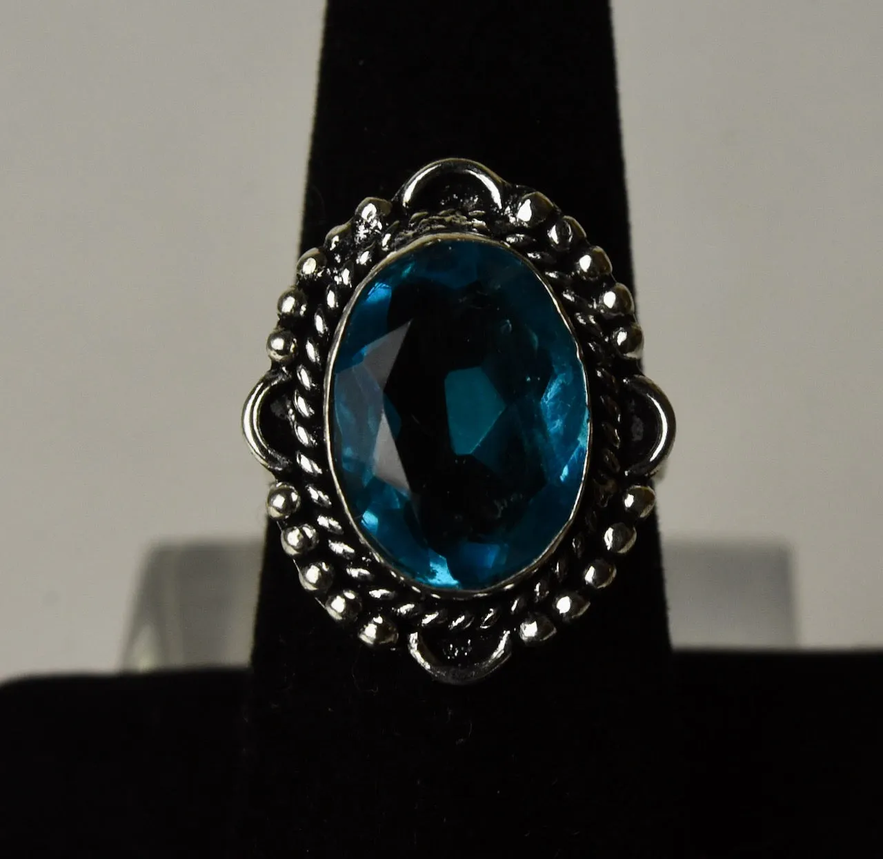 Blue Topaz Silver Tone Metal Ring - Size 7.5