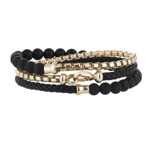 Box Chain Leather & Beaded Wrap Bracelet in Gold