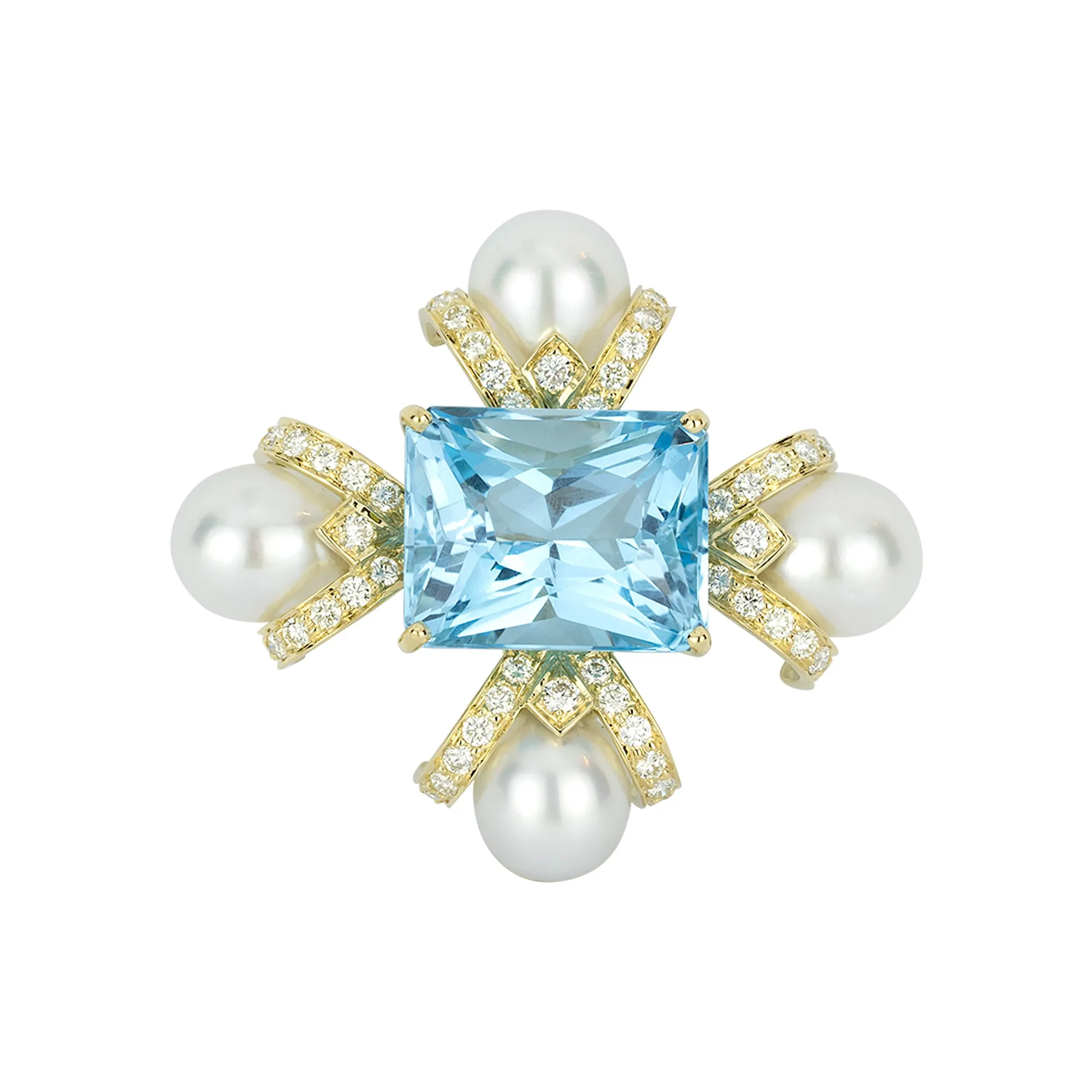 Brooch - Blue Topaz, Pearl And Diamond