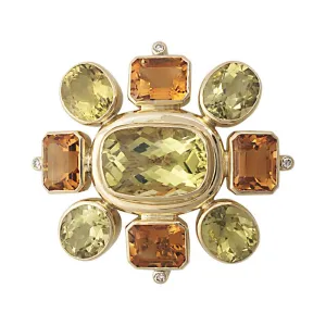 Brooch-Lemon Quartz, Citrine and Diamond  (1458D)