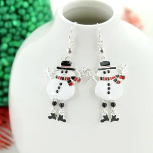 Buffalo Check Dangle Leg Snowman Christmas Earrings