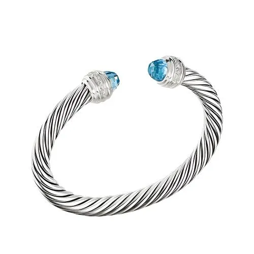 Cable Bracelet with Blue Topaz and Diamonds