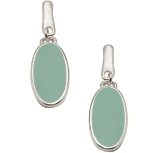 Chic Green Oval Earrings in Silver