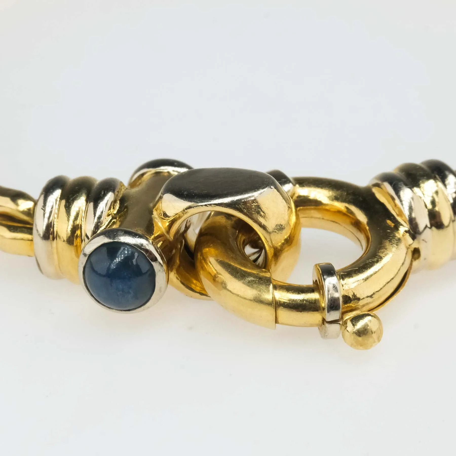 Chunky Elongated Cable Link Bracelet with Sapphire Accents in 18K Yellow Gold