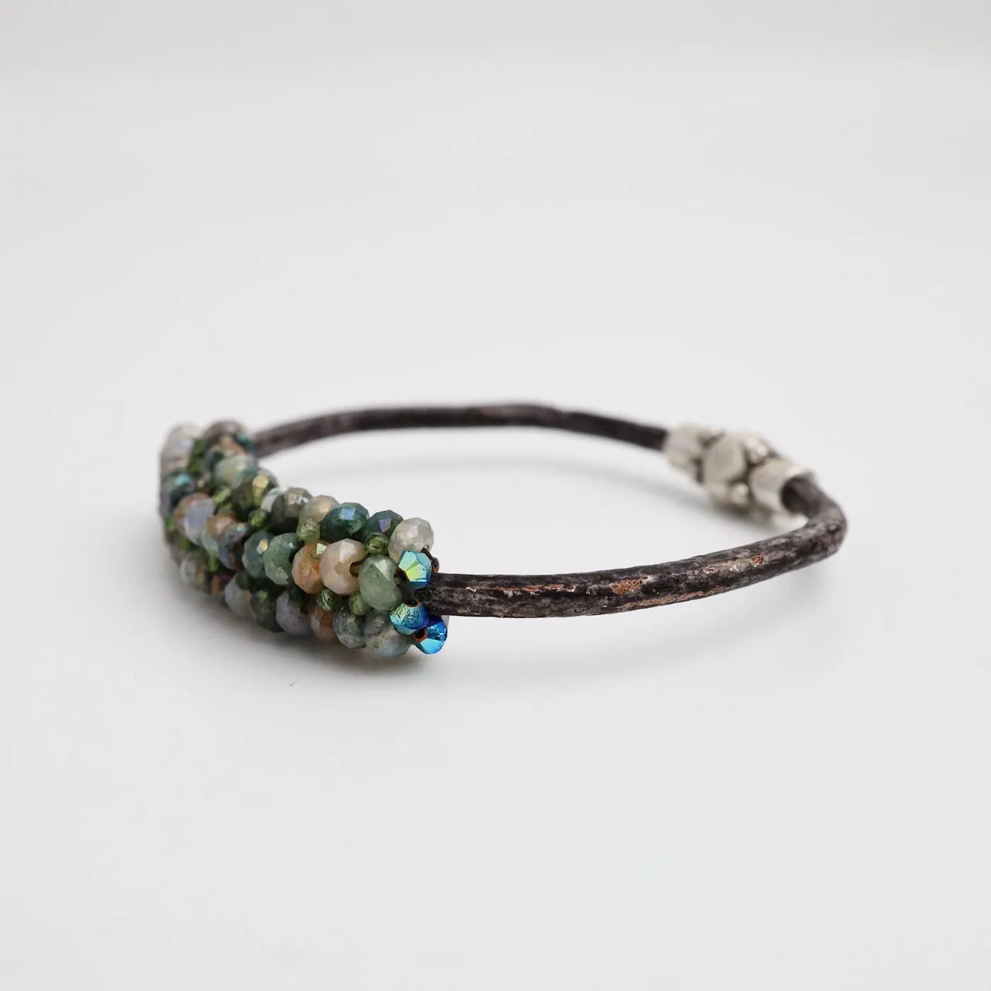 Coated Quartz & Green Topaz Leather Bracelet