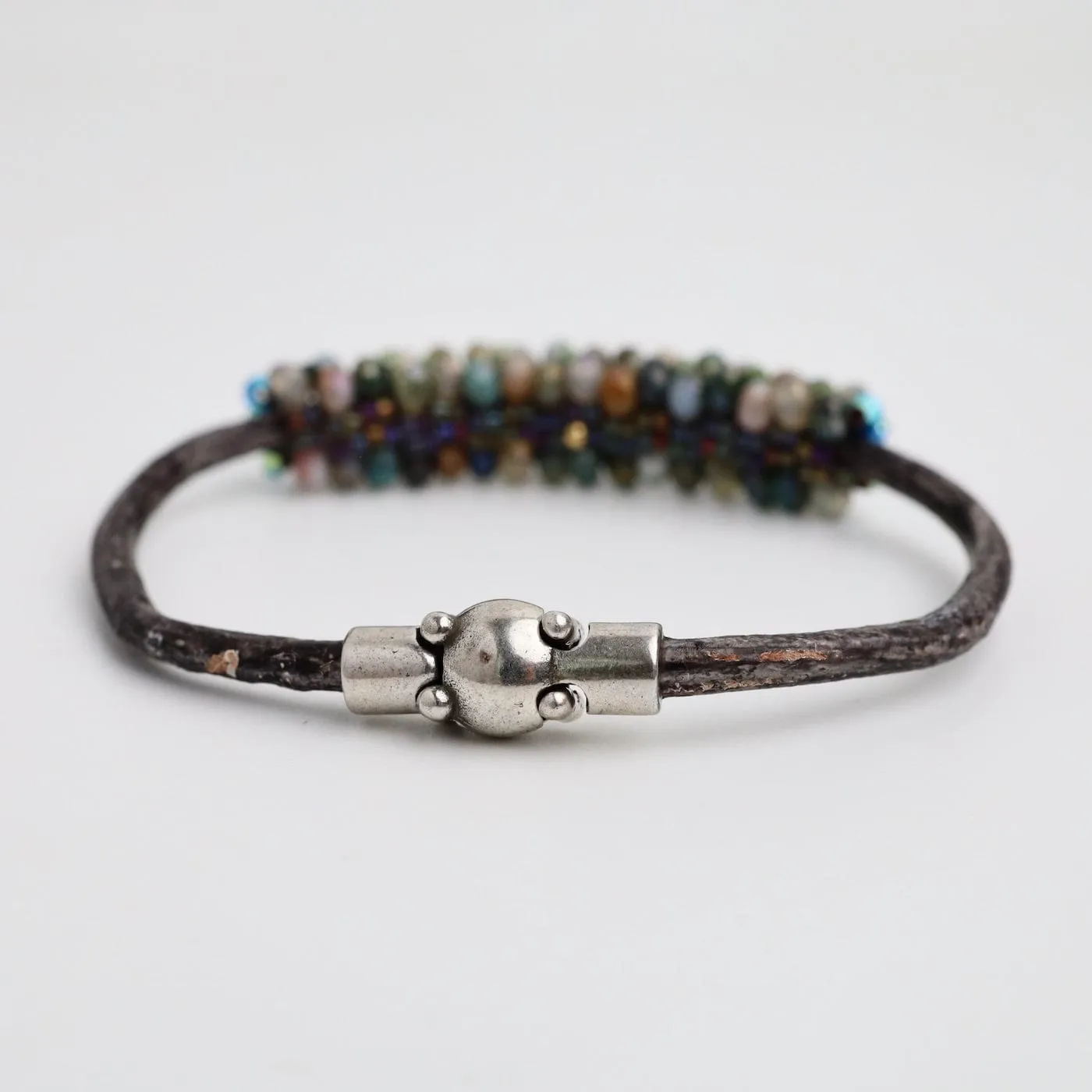 Coated Quartz & Green Topaz Leather Bracelet