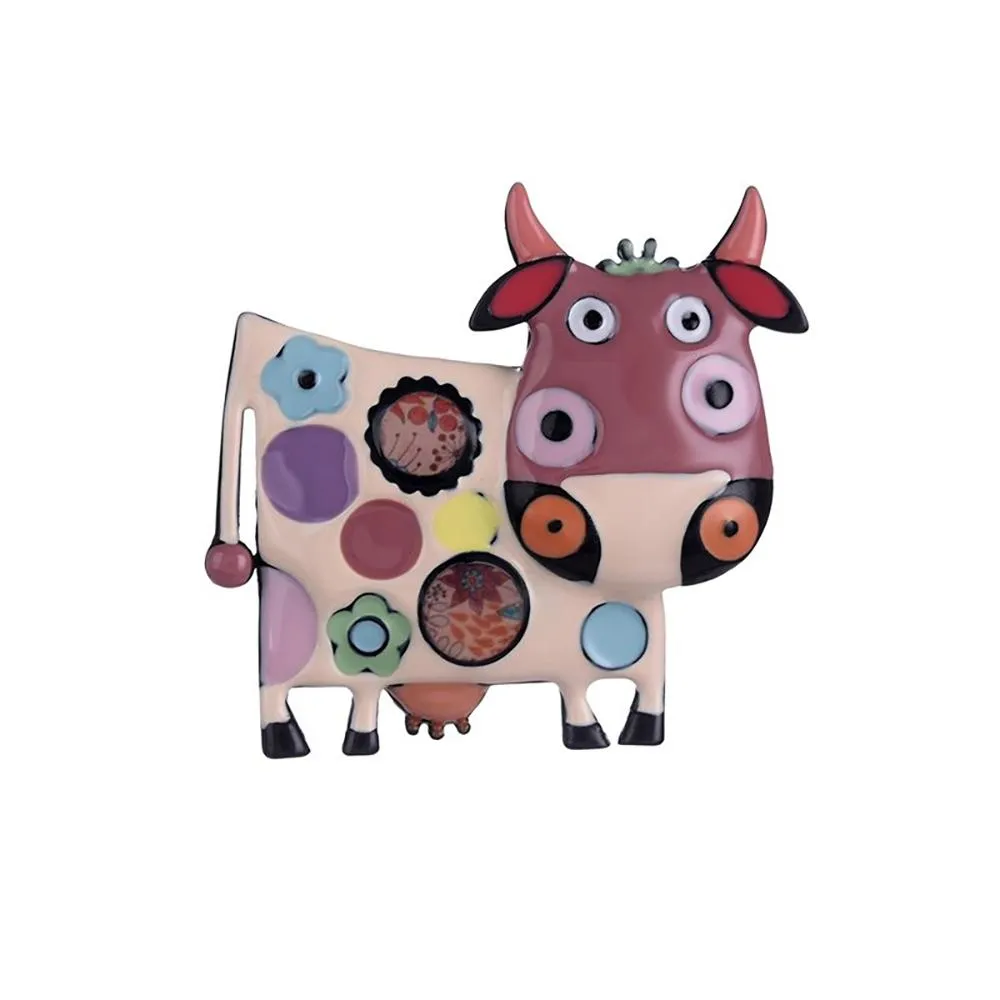 Creative Cartoon Cow Enamel Brooch Pins For Kids