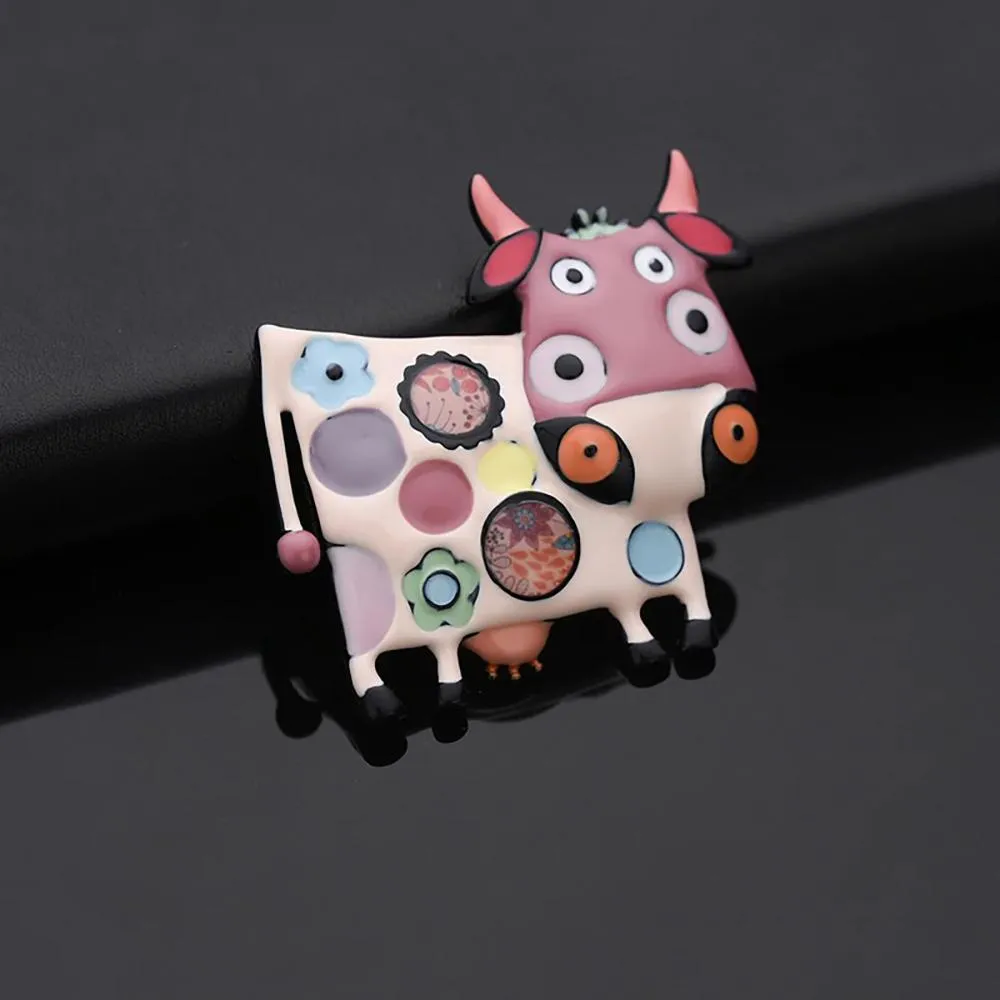 Creative Cartoon Cow Enamel Brooch Pins For Kids