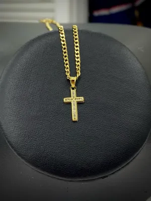 Cross Pendant Necklace CZ Small 14K Gold Filled Curb Chain Unisex Kids Adults 17x10mm