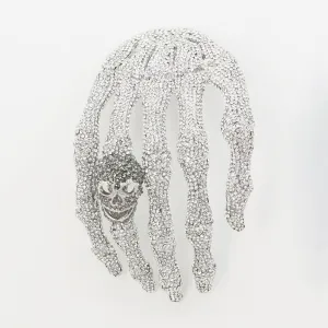 Crystal Skeleton Hand Shoulder Brooch