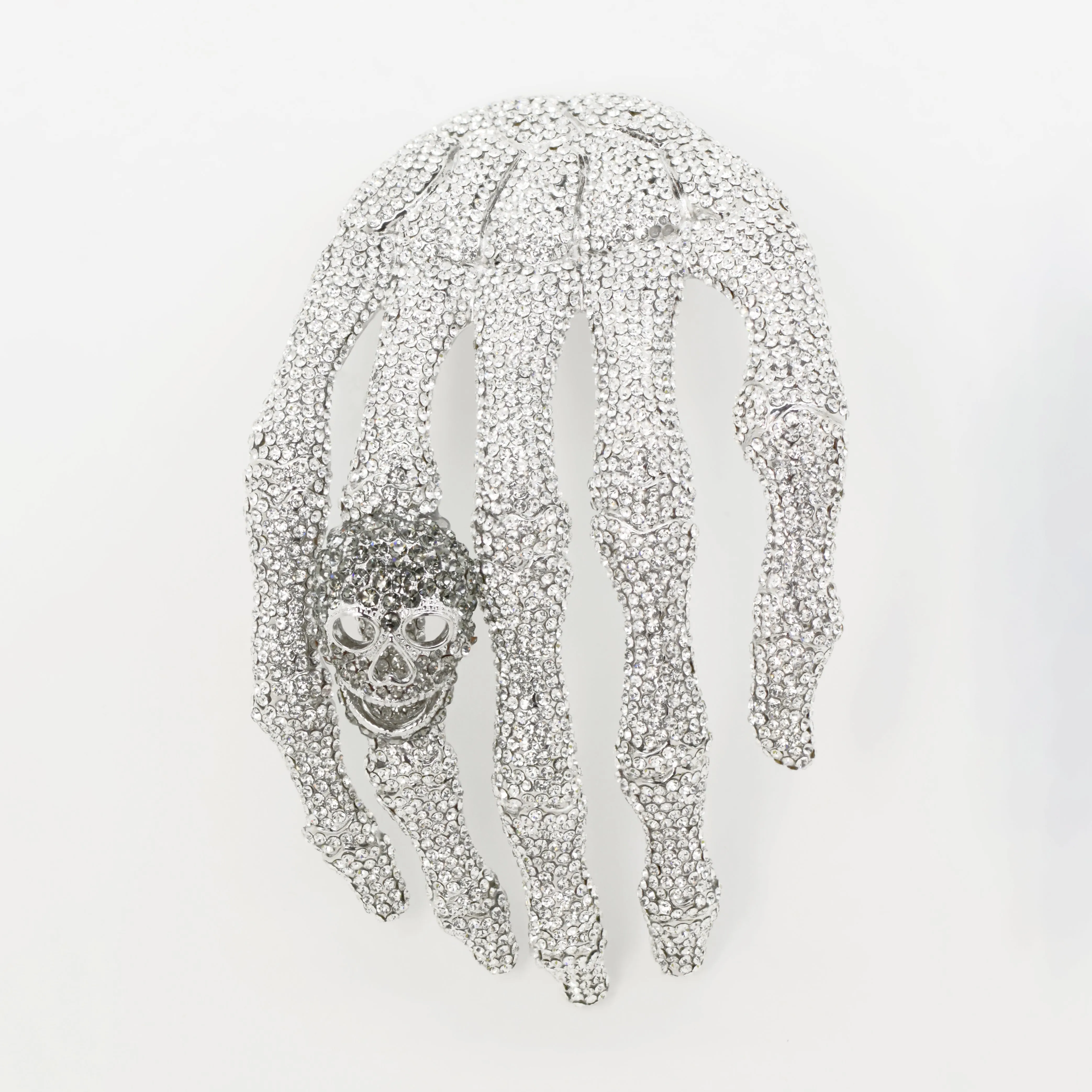 Crystal Skeleton Hand Shoulder Brooch