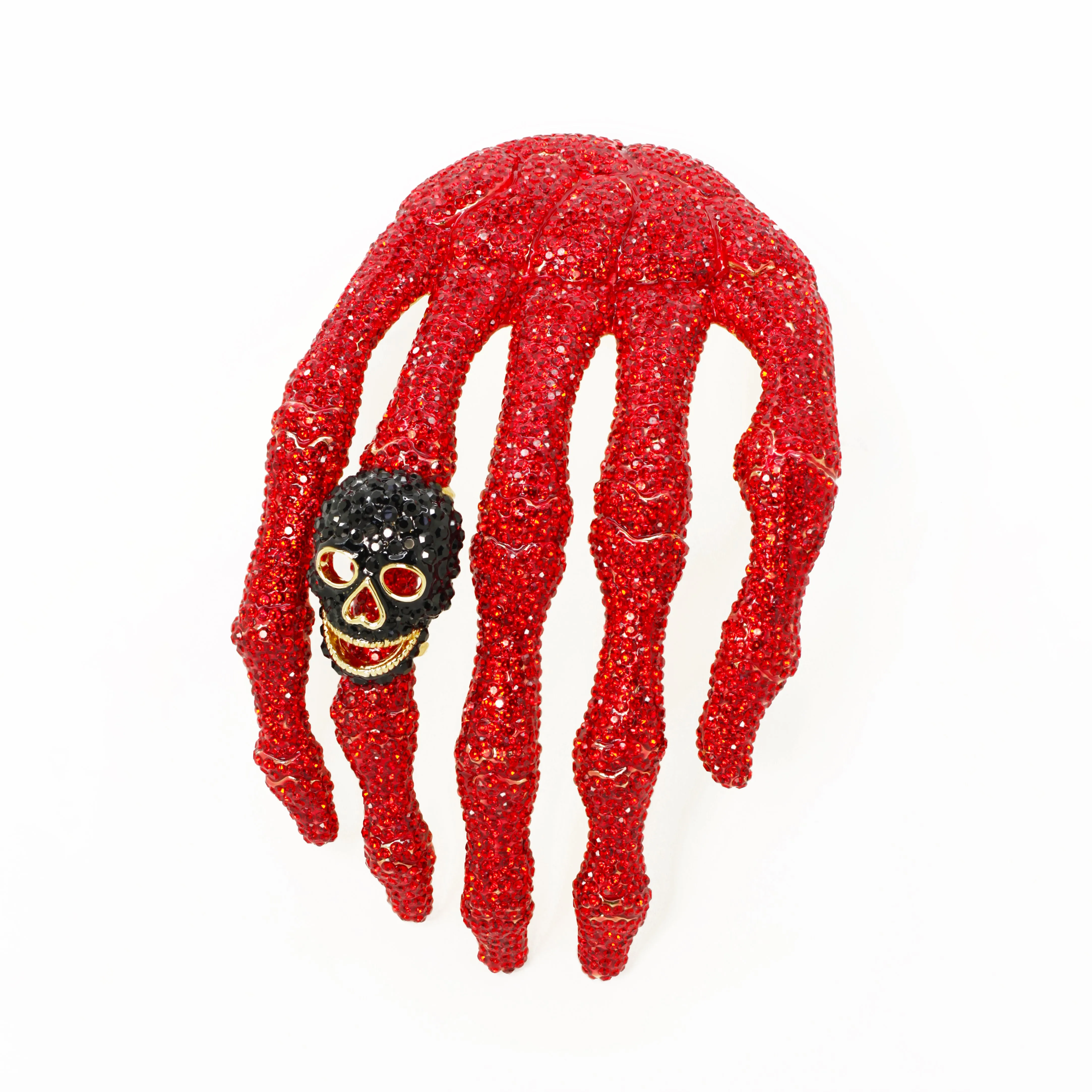 Crystal Skeleton Hand Shoulder Brooch