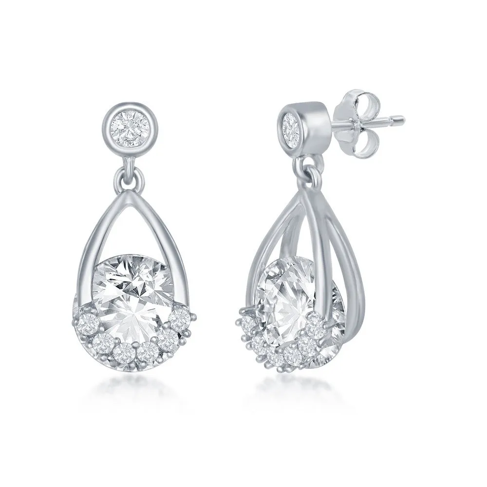 Cubic Zirconia Accented Double Teardrop Dangle Earrings