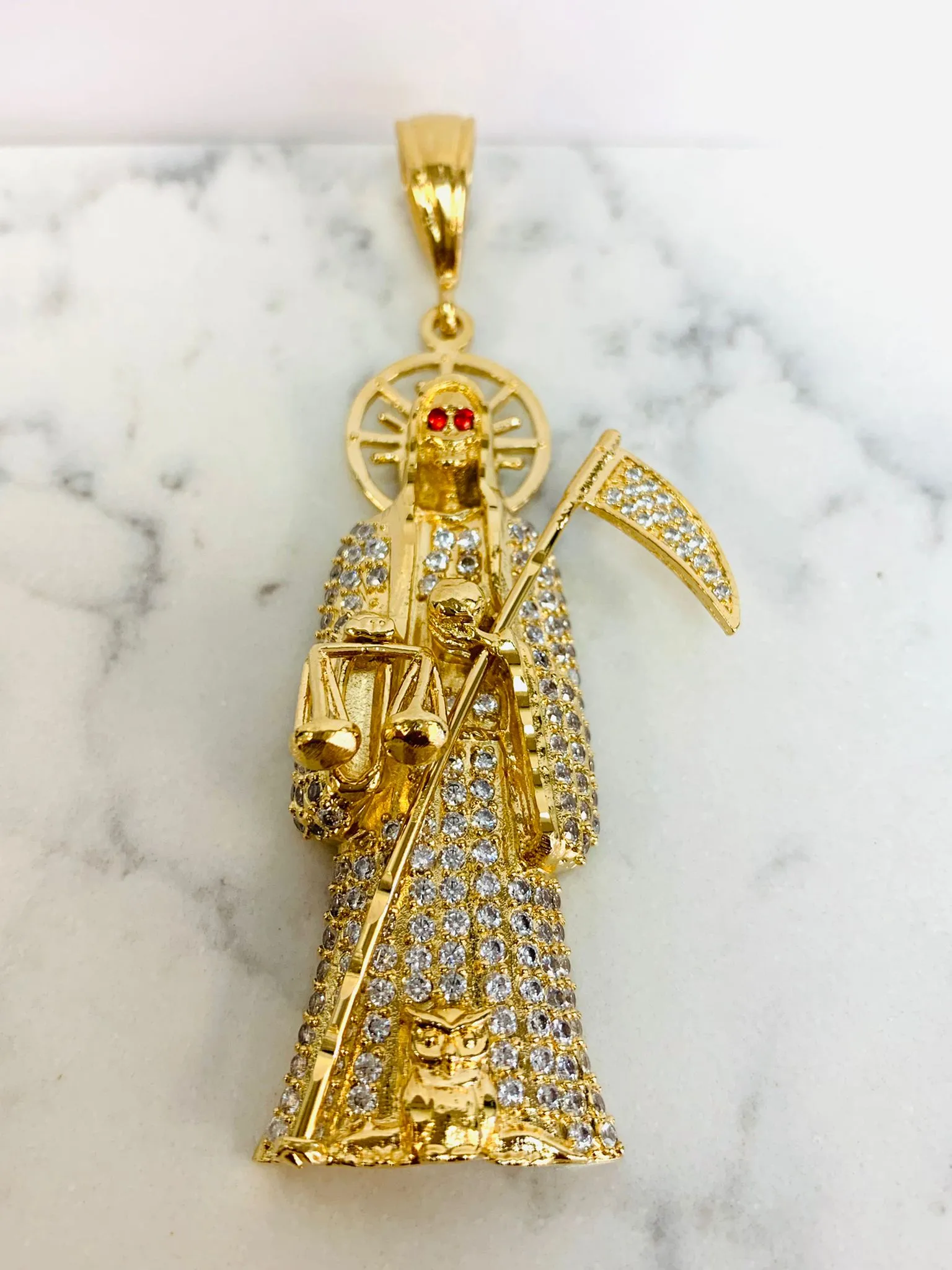 CZ Santa Muerte Pendant 2.6x1.2" 18g / Gold Filled Santa Muerte Pendant / Dije De La Santa Muerte