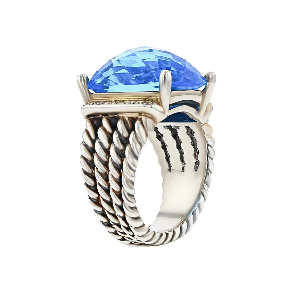 David Yurman Wheaton Ring with Blue Topaz and Diamonds