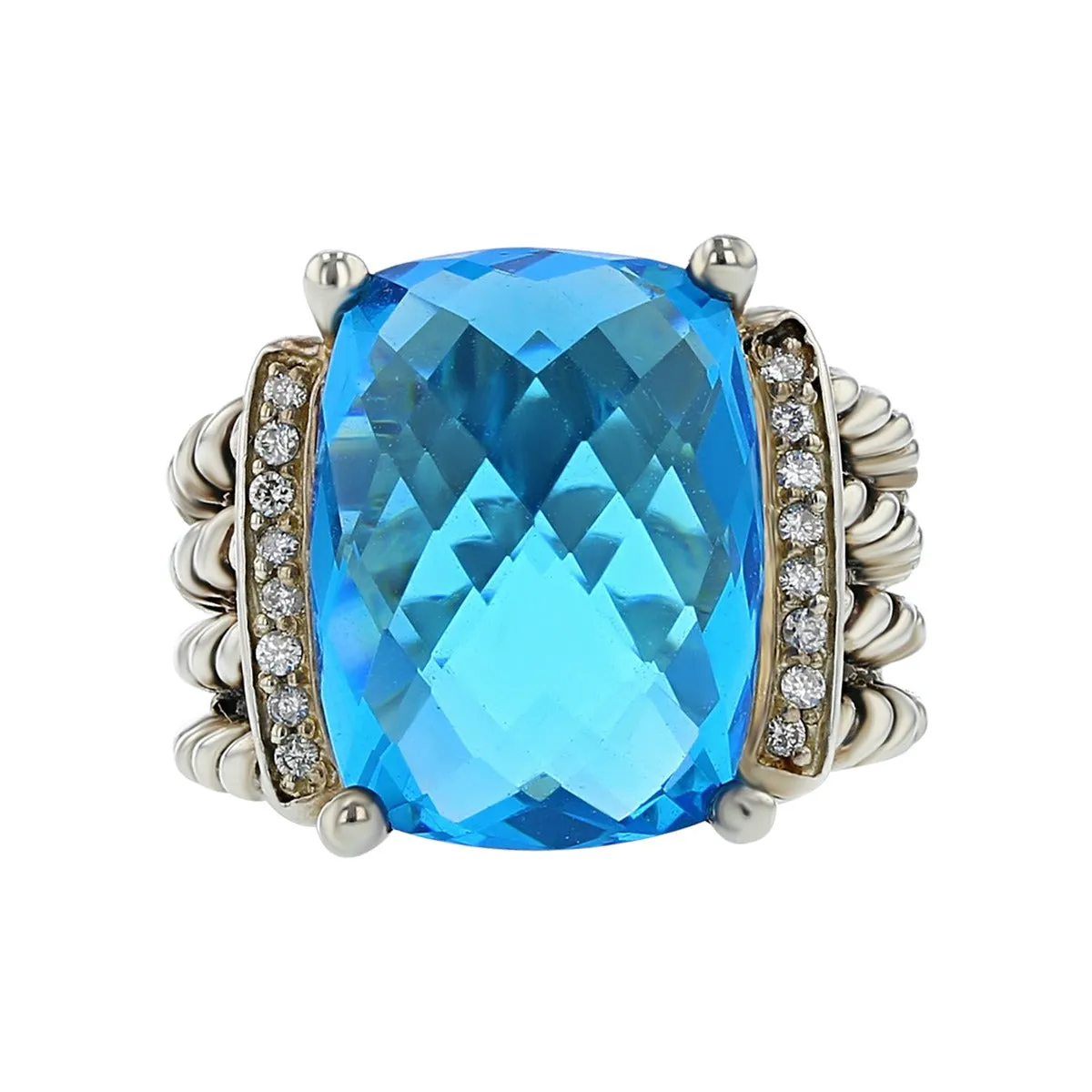 David Yurman Wheaton Ring with Blue Topaz and Diamonds