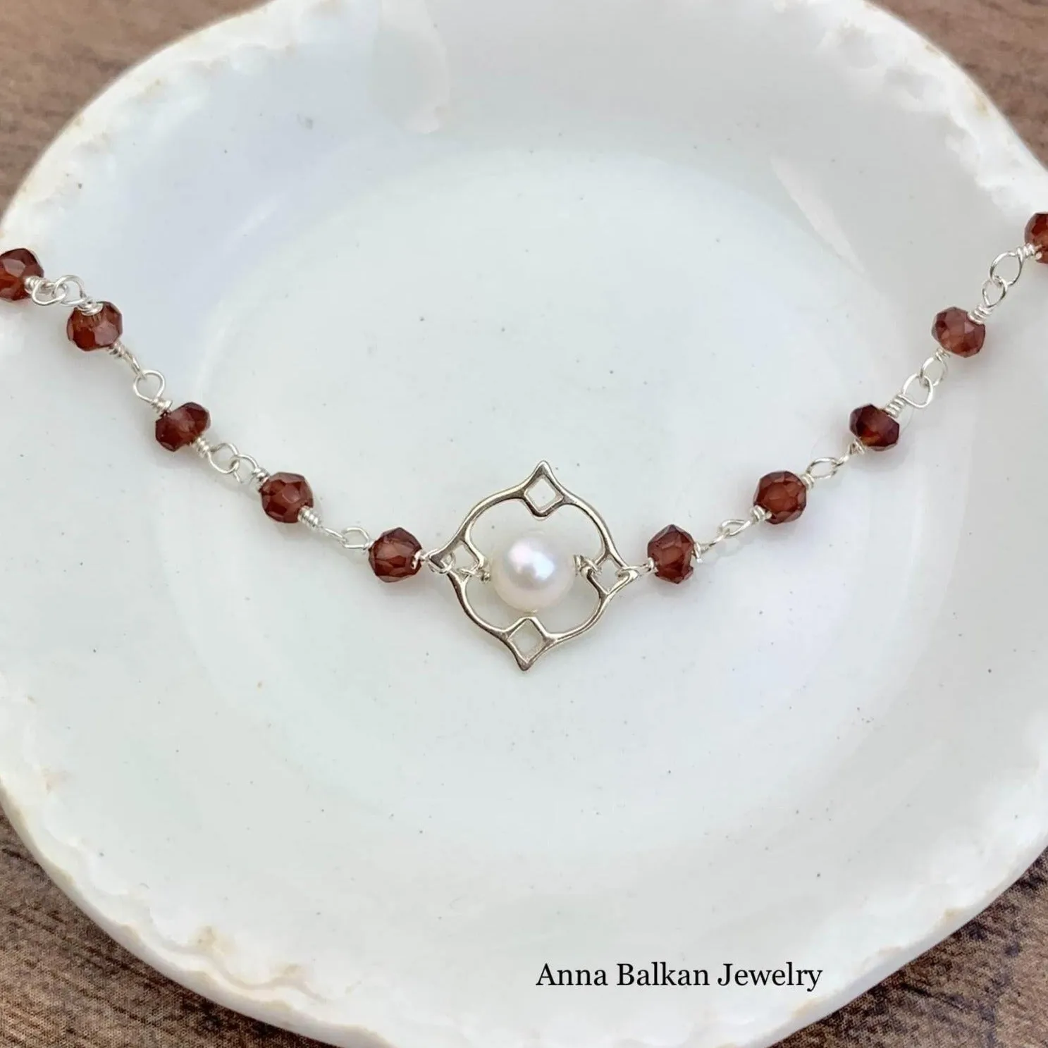 Delicate Garnet and Pearl Filigree Layering Necklace and Earrings