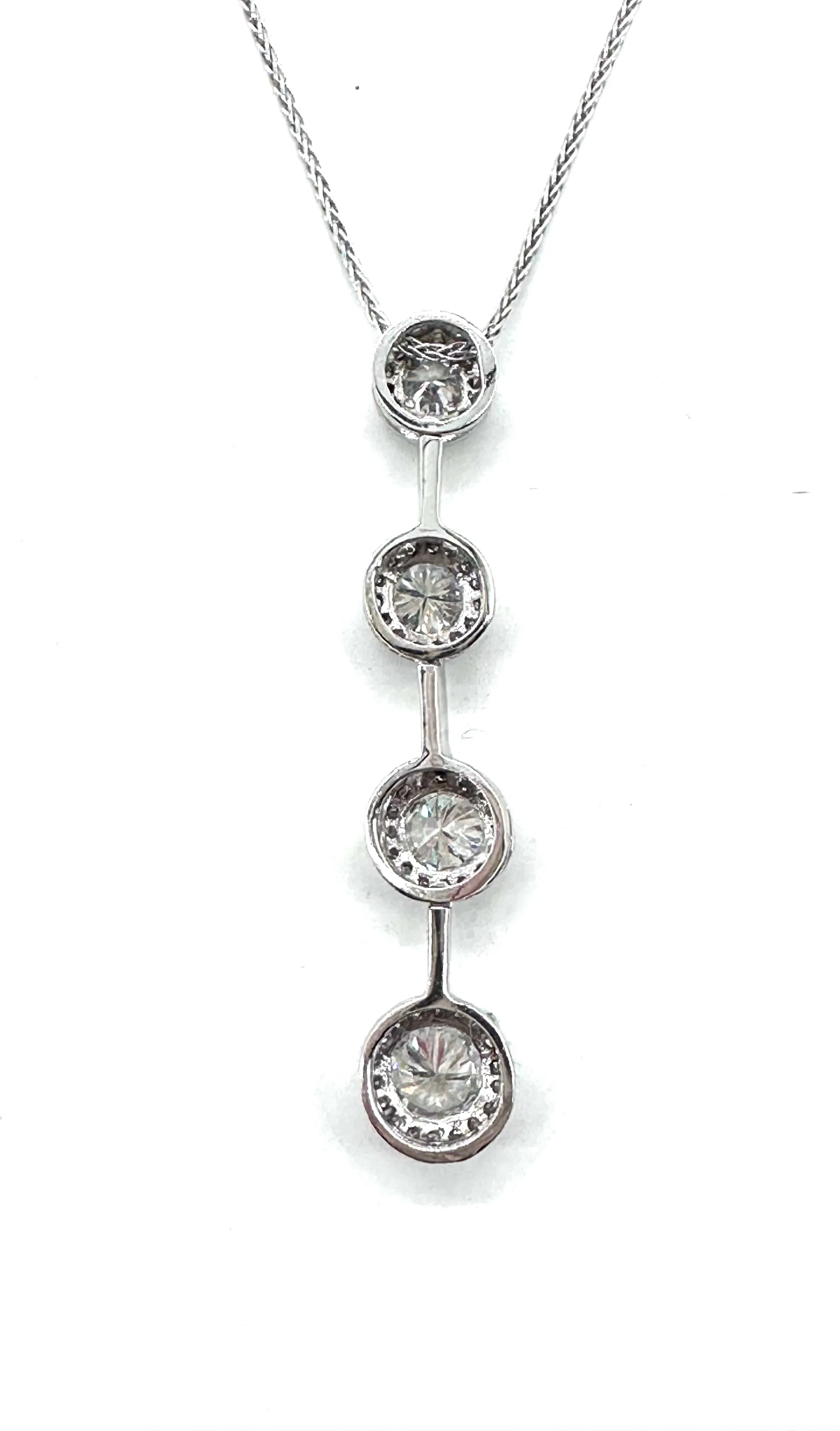 Diamond four halo drop pendant necklace