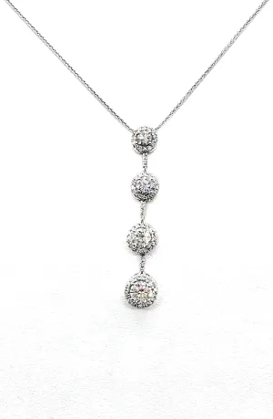 Diamond four halo drop pendant necklace