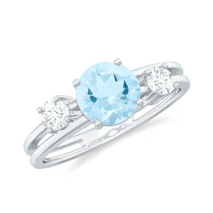 Double Band Engagement Ring with Aquamarine and Diamond