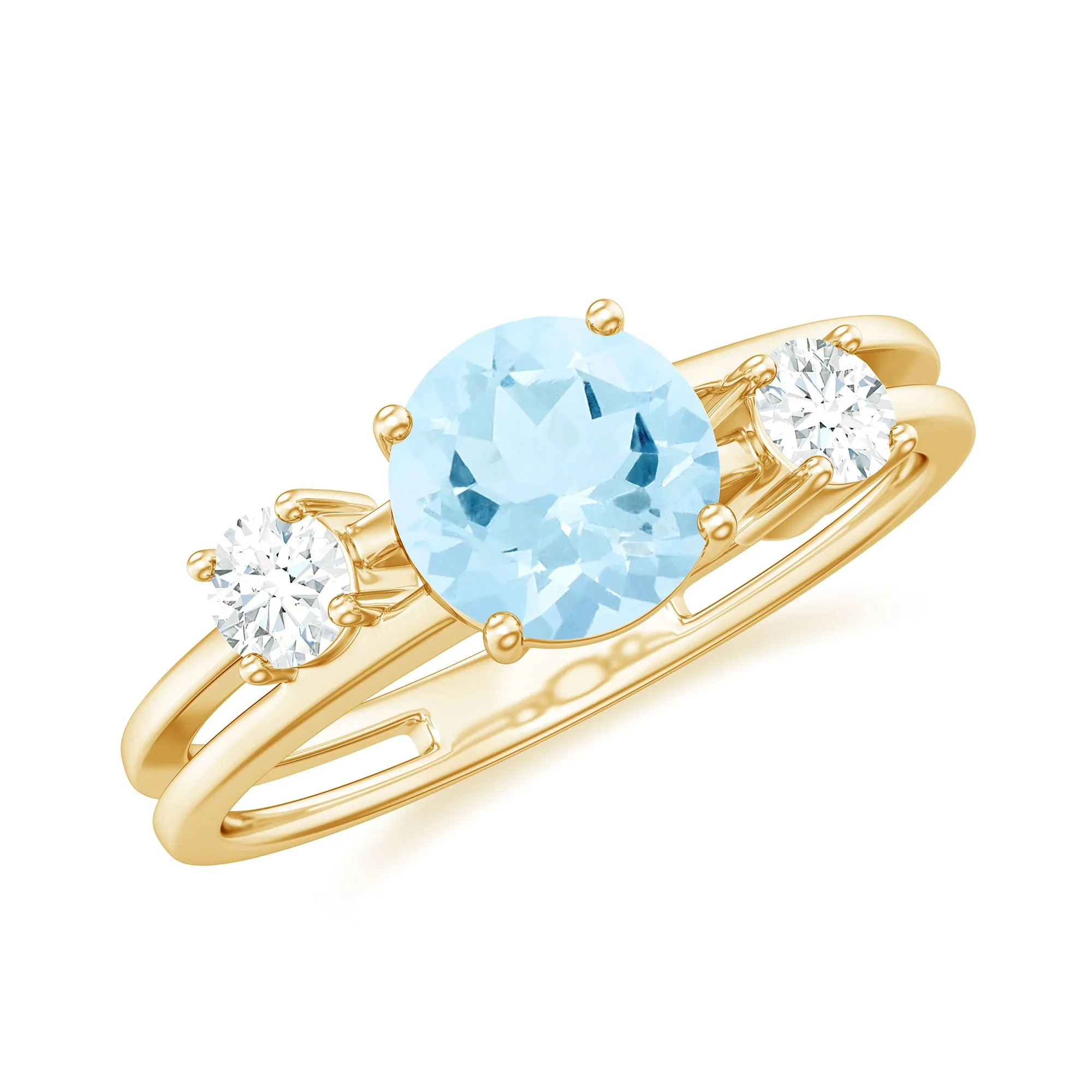 Double Band Engagement Ring with Aquamarine and Diamond