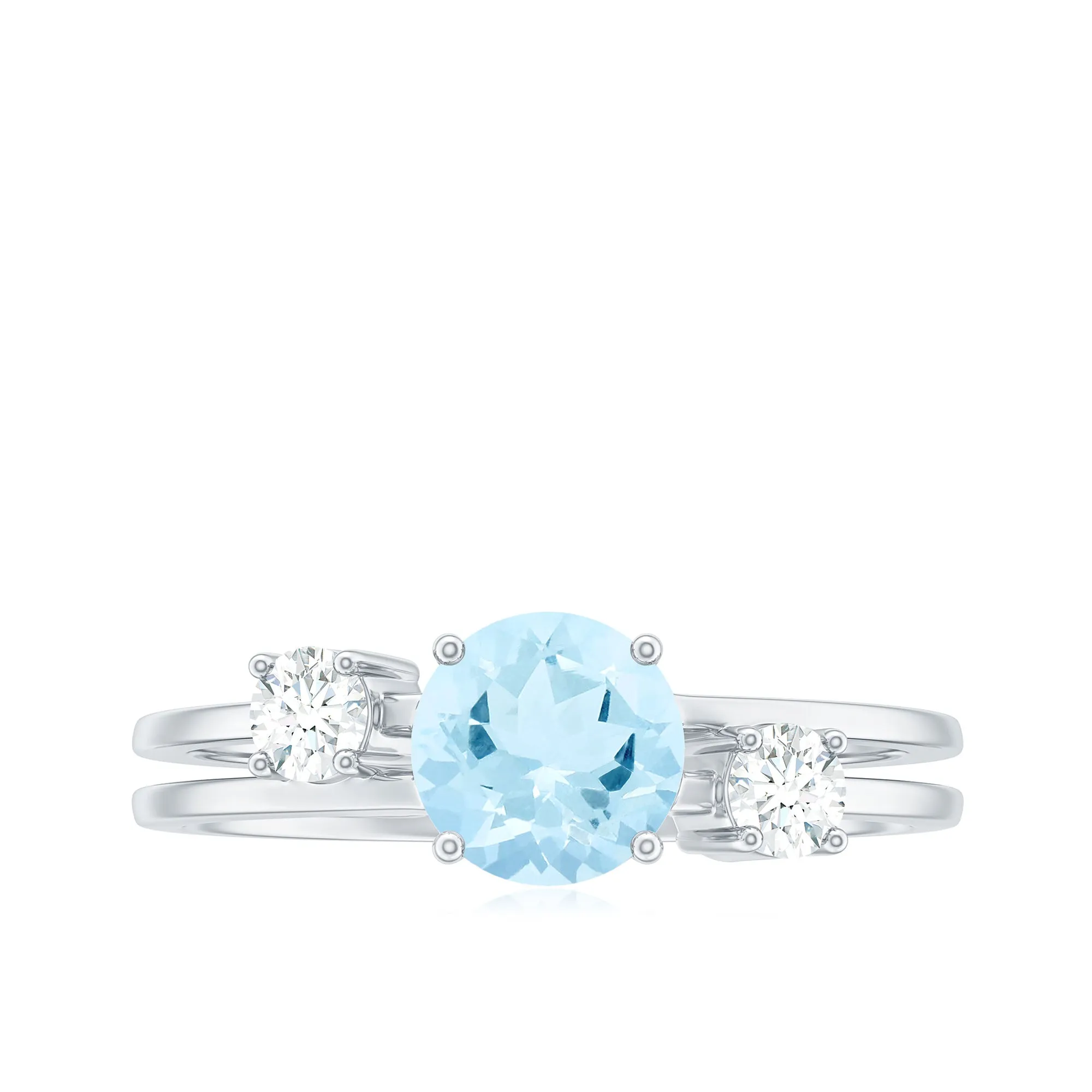 Double Band Engagement Ring with Aquamarine and Diamond