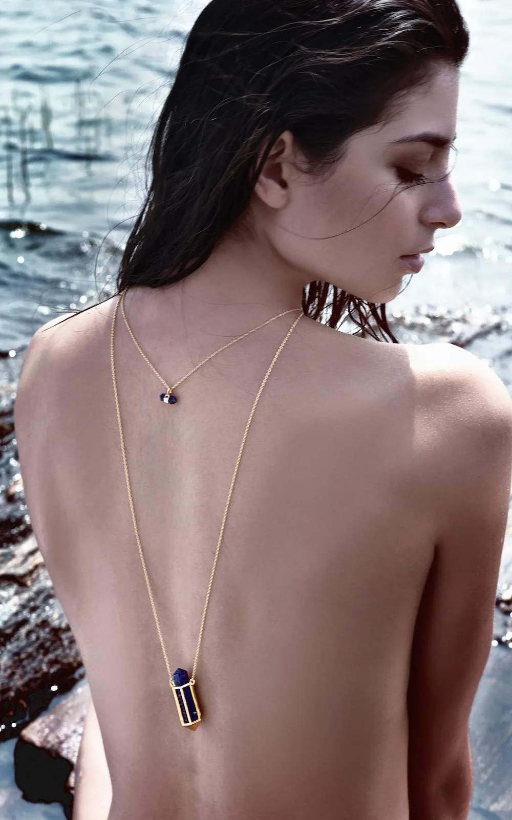 Double Layered Caged Lapis Lazuli Necklace