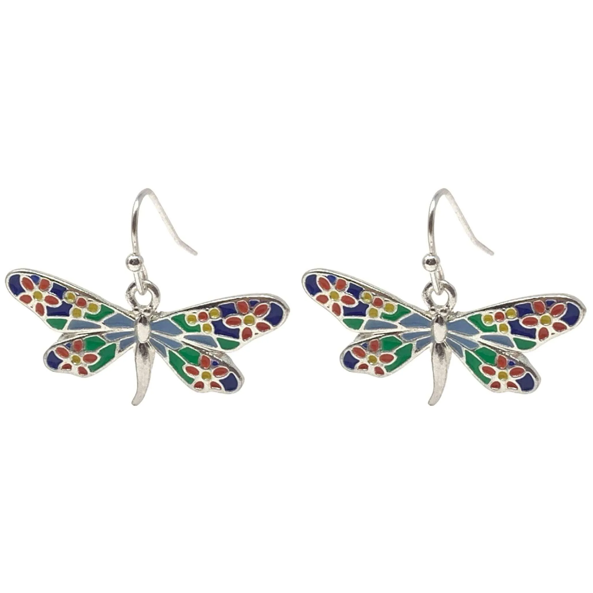 Dragonfly Earrings With Flower Pattern