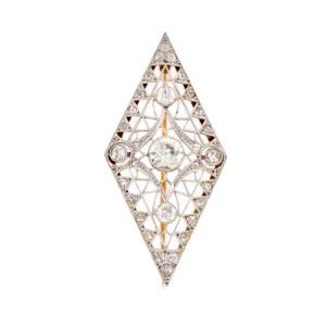 Edwardian Diamond 18K Yellow Gold Silver Brooch