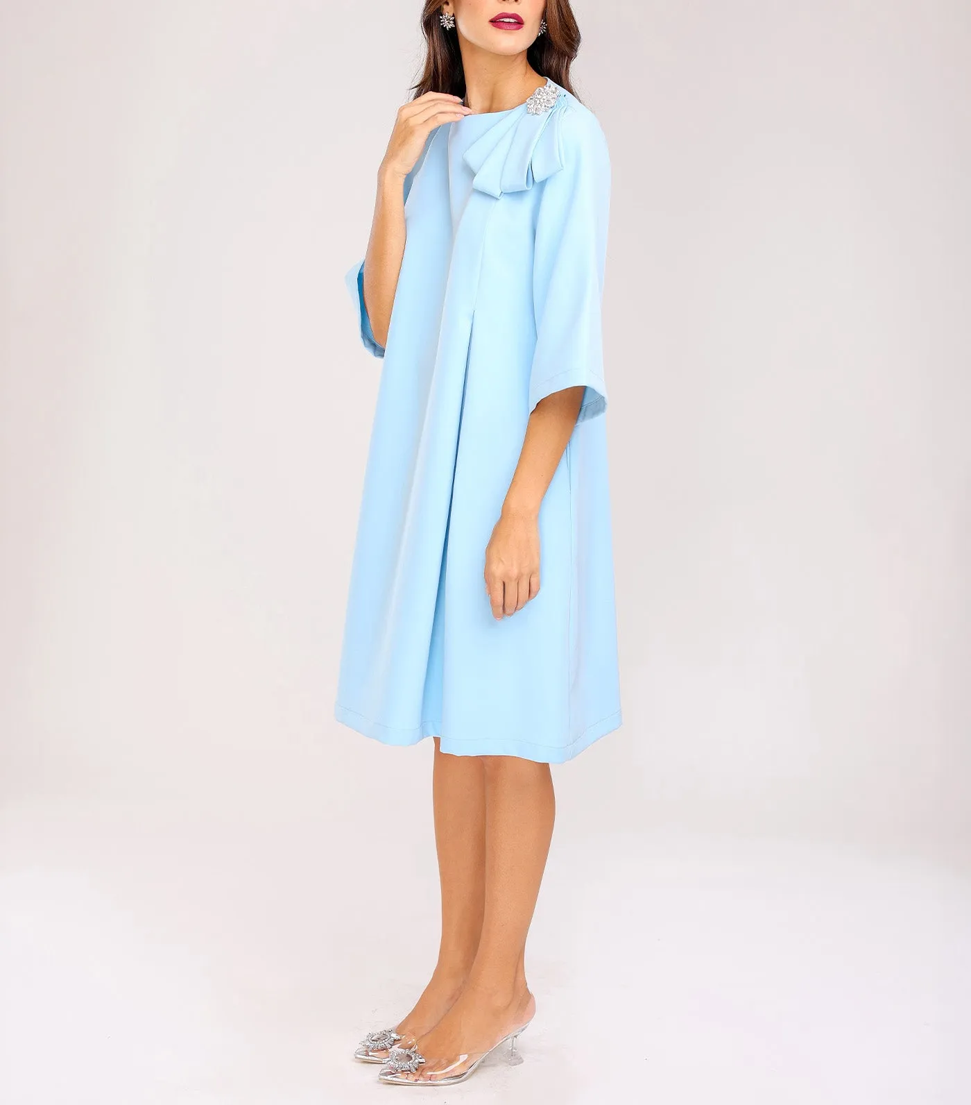 Ember Dress with Brooch Light Blue