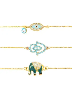 Eye & Elephant Design Link Bracelet Set