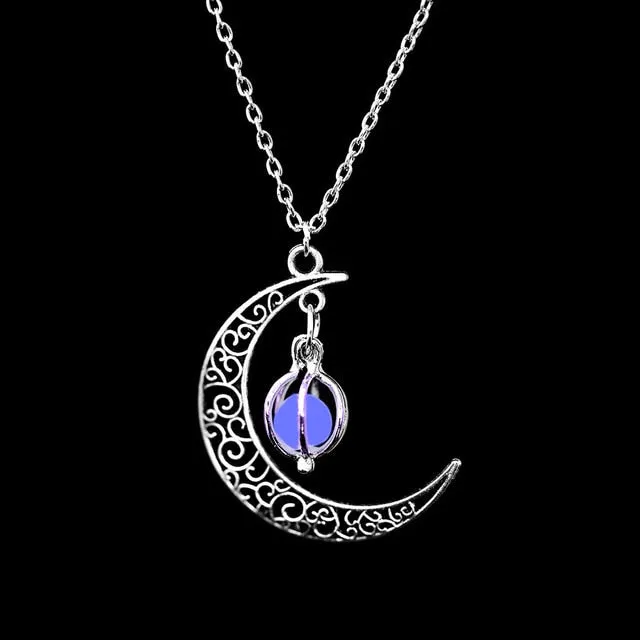 FAMSHIN Fashion Silver Color Charm Luminous Pendant Necklace Women Moon Glowing Stone Necklace Christmas Necklaces Jewelry Gifts