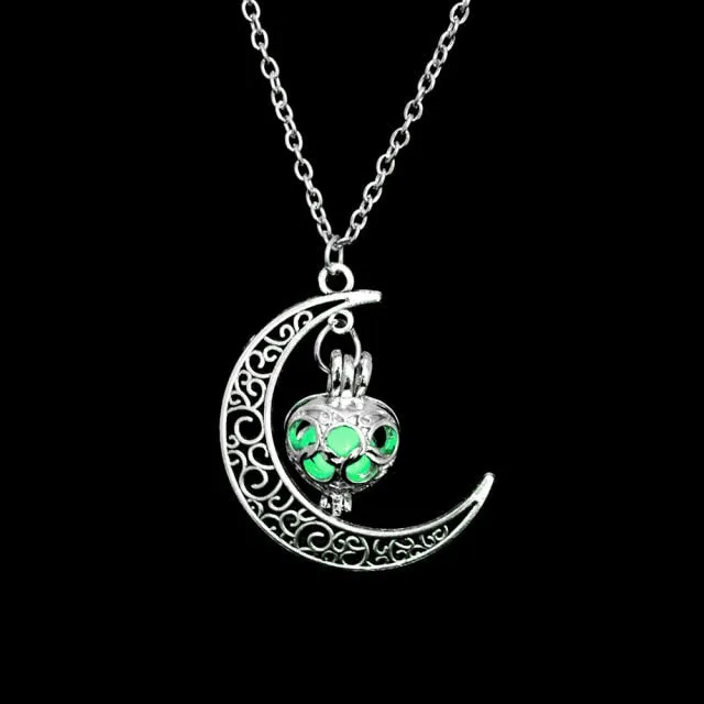 FAMSHIN Fashion Silver Color Charm Luminous Pendant Necklace Women Moon Glowing Stone Necklace Christmas Necklaces Jewelry Gifts