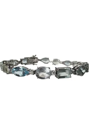 FC Creations Bracelet 14K Gold Diamond/Aquamarine Multi Shape Link Bracelet | White Gold