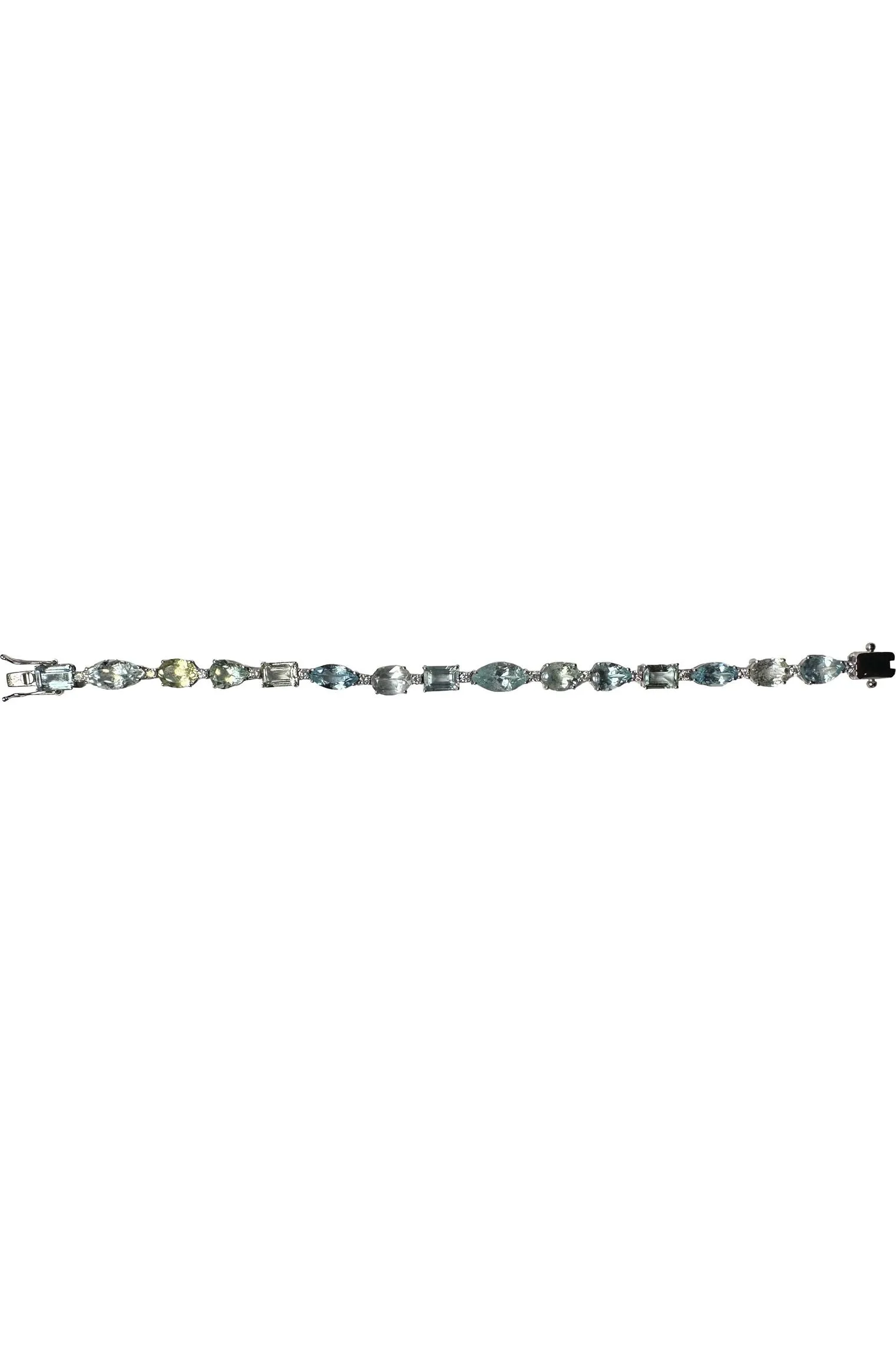 FC Creations Bracelet 14K Gold Diamond/Aquamarine Multi Shape Link Bracelet | White Gold