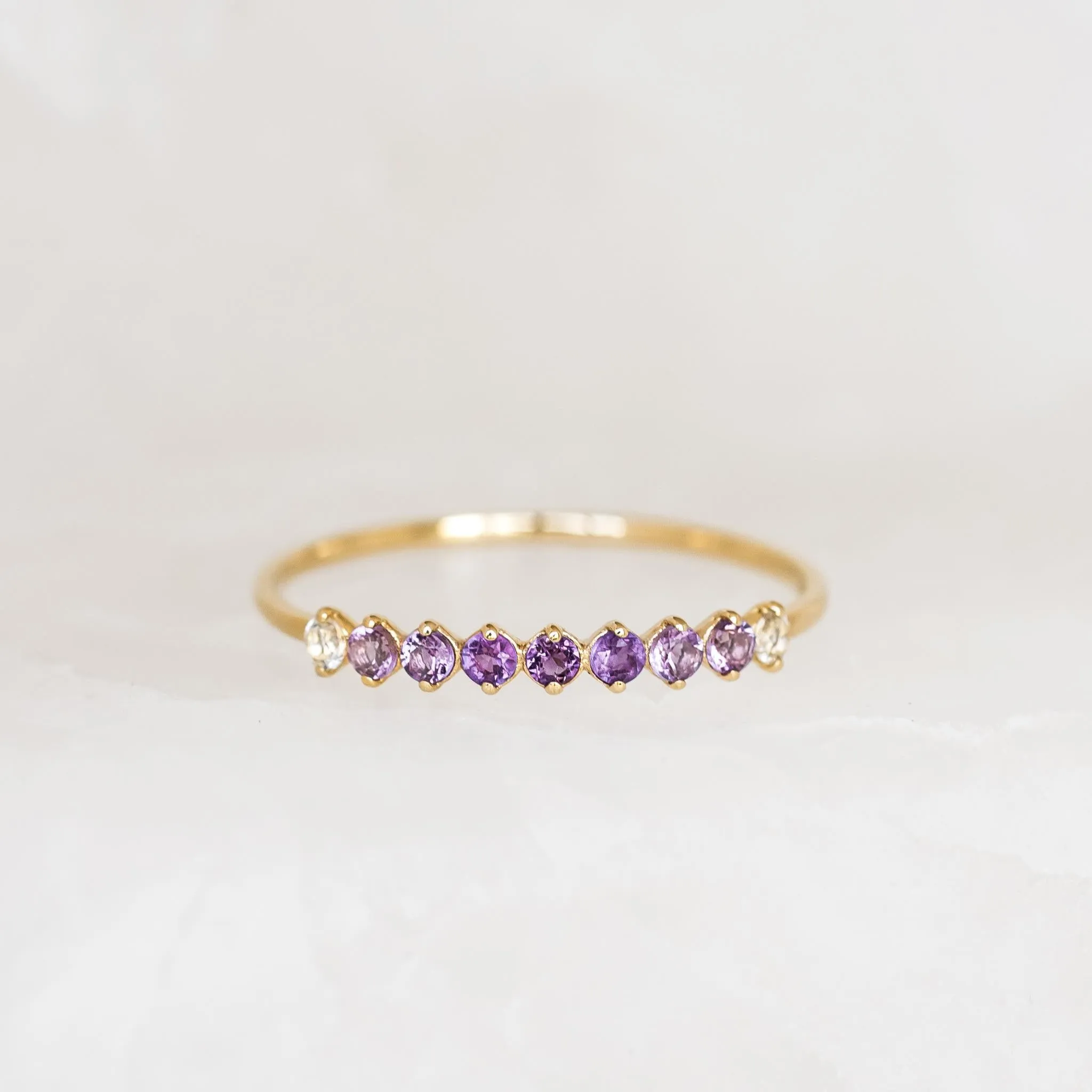 February Birthstone Ring 14k Gold - Ombre Amethyst