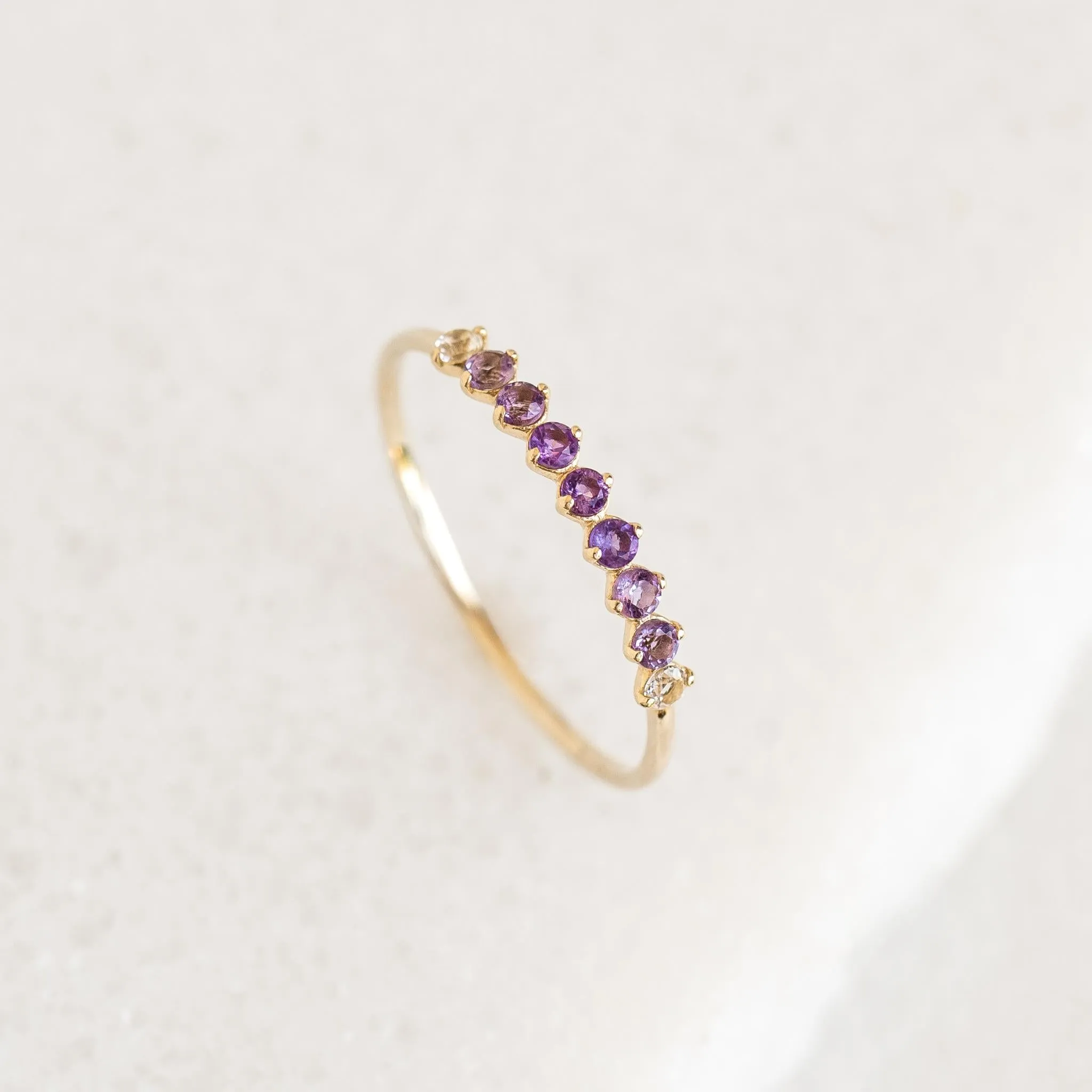 February Birthstone Ring 14k Gold - Ombre Amethyst