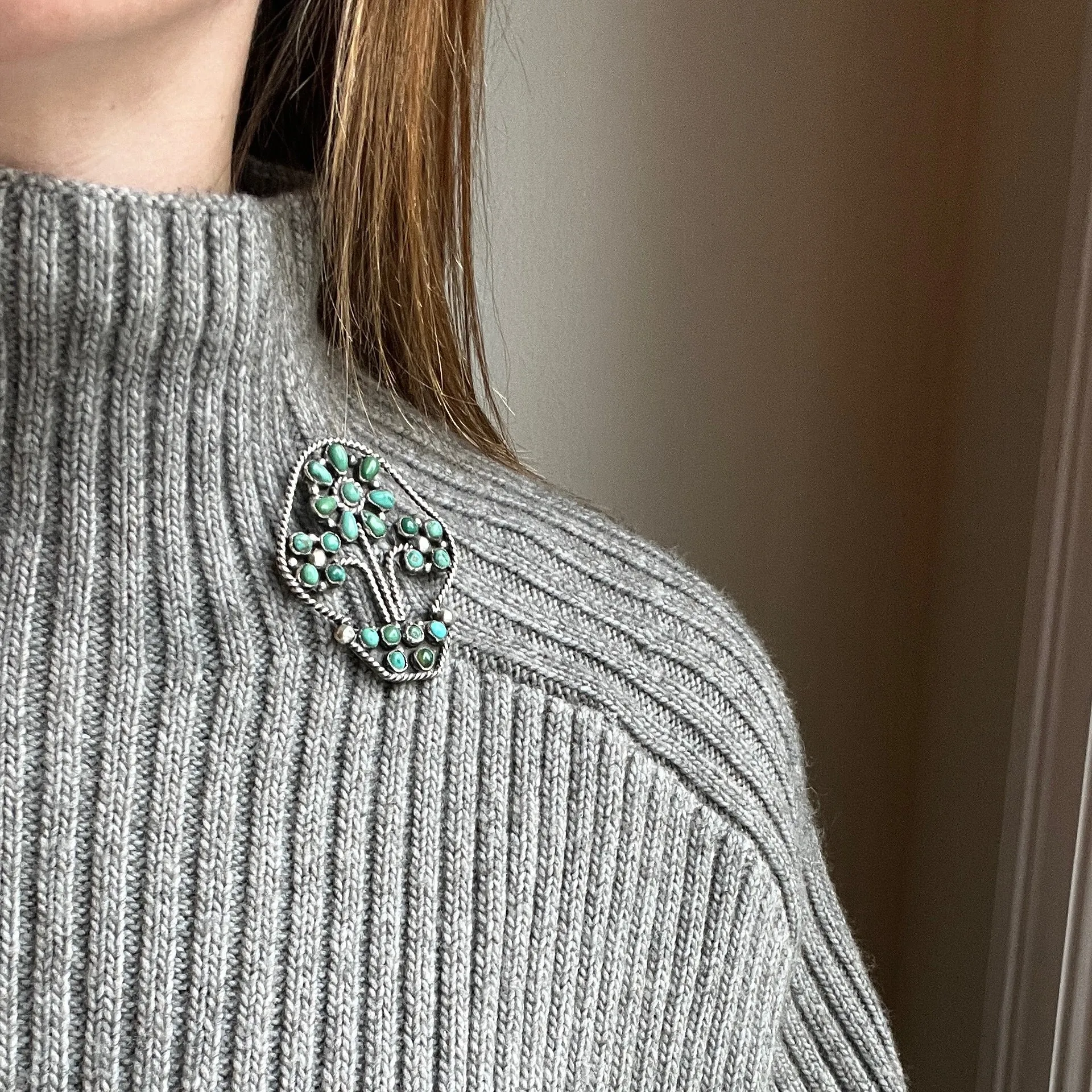 Funky Turquoise Flower Basket Brooch