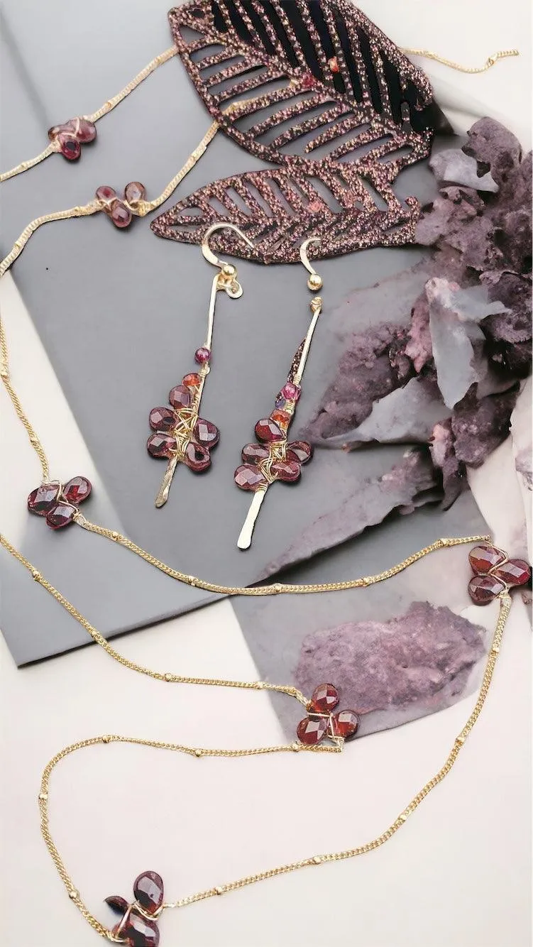 Garnet Drama Earrings and Necklace