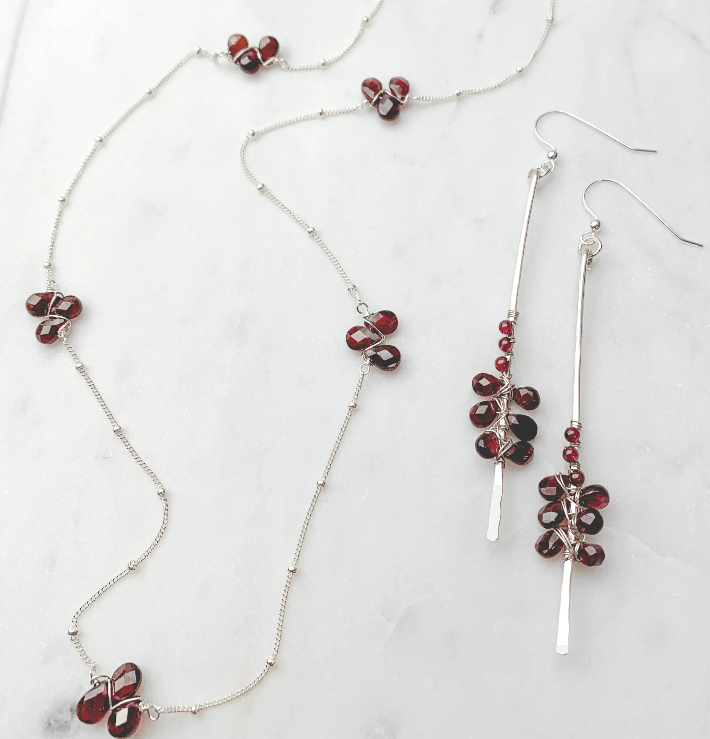 Garnet Drama Earrings and Necklace