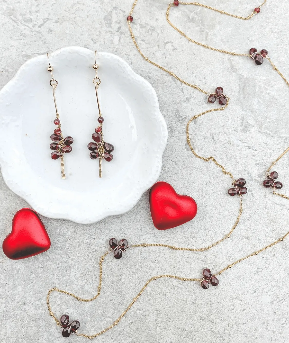 Garnet Drama Earrings and Necklace