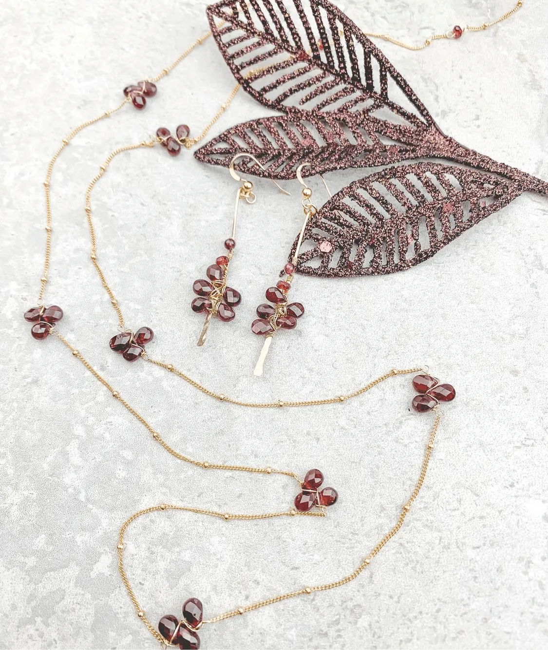 Garnet Drama Earrings and Necklace