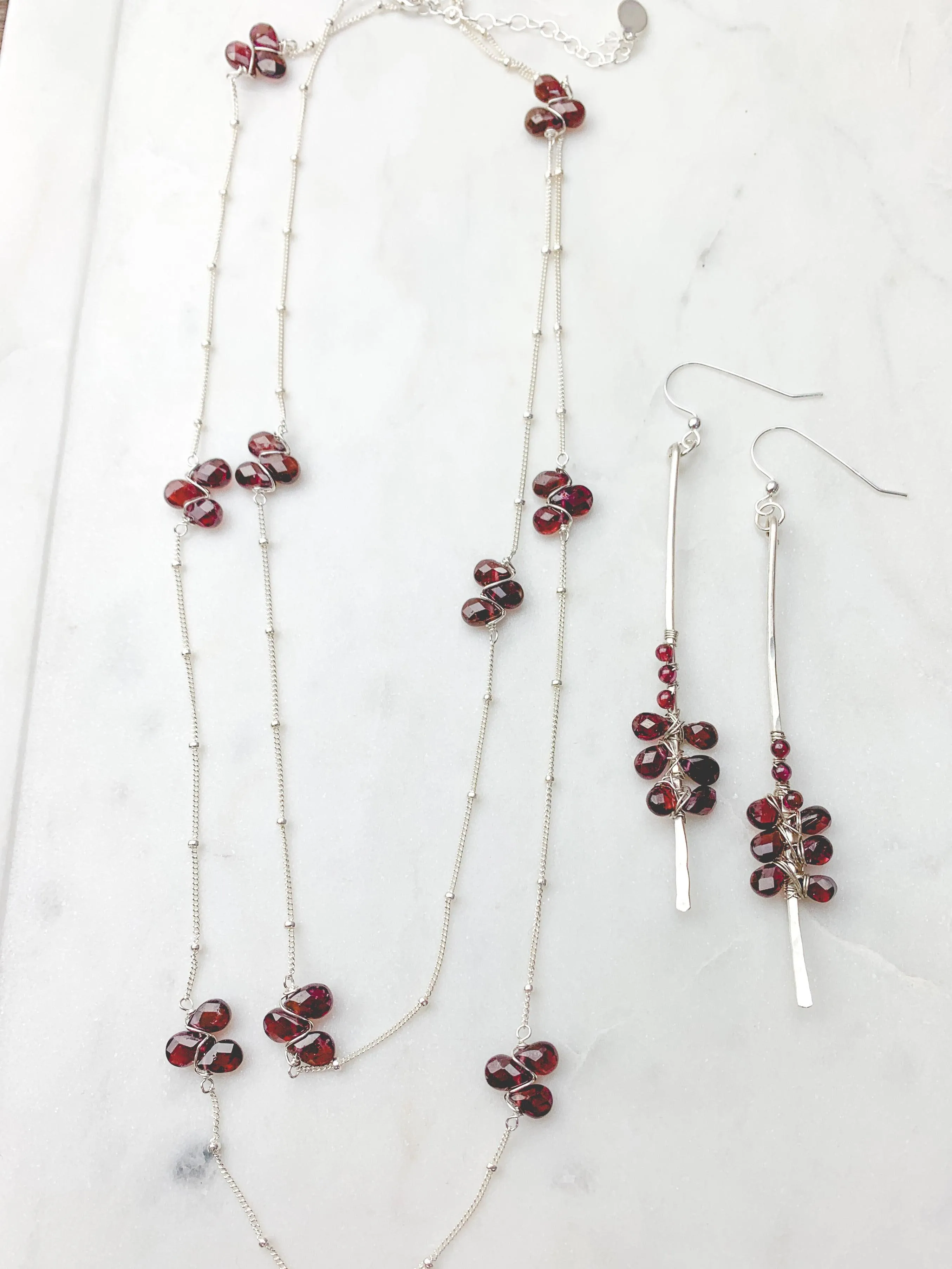 Garnet Drama Earrings and Necklace